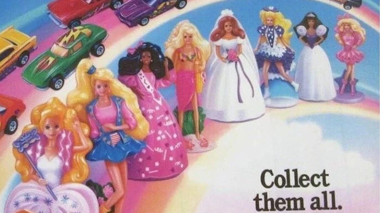 A brightly colored ad for Barbie figurines and Hot Wheels cars