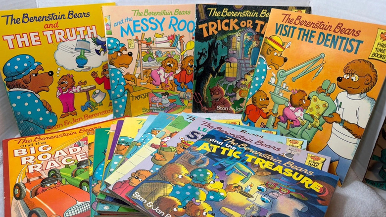 A collection of thin, brightly colored Berenstain Bears books
