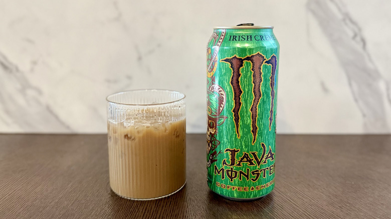 Java Monster Irish Creme can and poured in glass