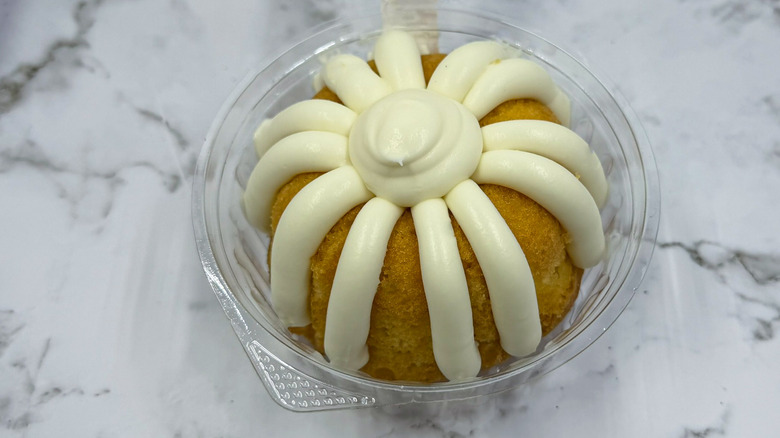 a White Chocolate Raspberry bundt cake from Nothing Bundt Cakes