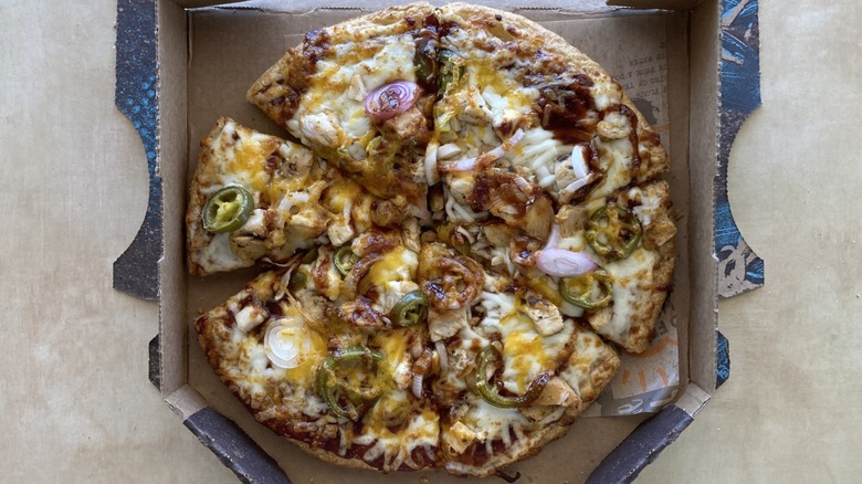 Schlotzsky's barbecue chicken and jalapeño pizza