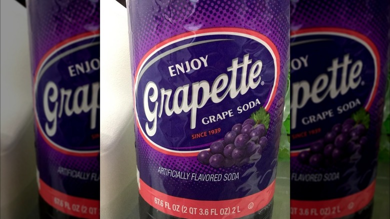Close up of a bottle of Grapette soda