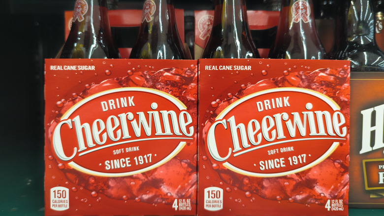 Bottles of cheerwine on a shelf