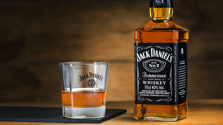 Jack Daniel's in a bottle and whiskey glass