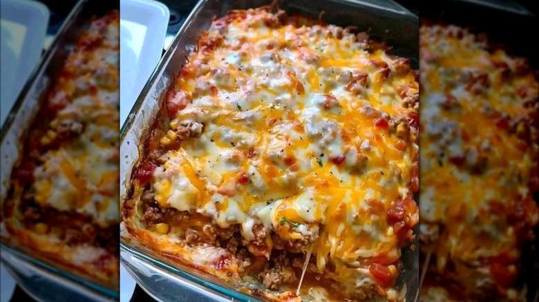 Hamburger casserole in a dish