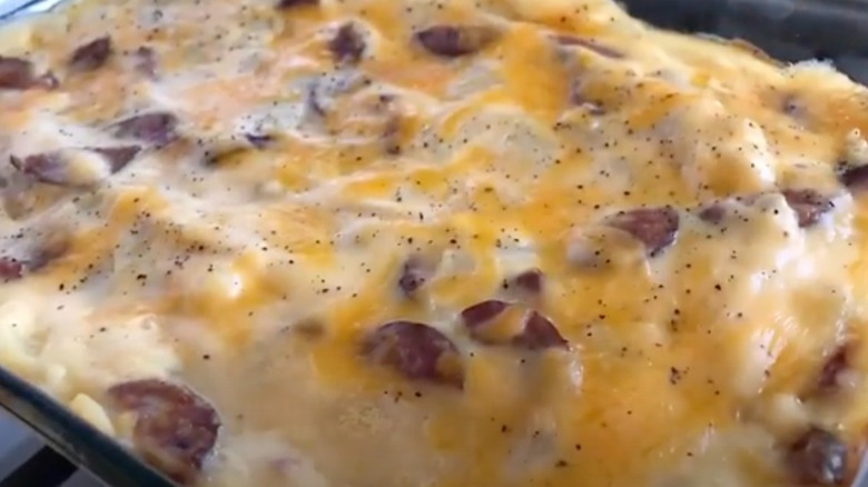 Wisconsin casserole with potatoes, cheese, sausage