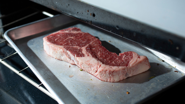 Steak in an oven