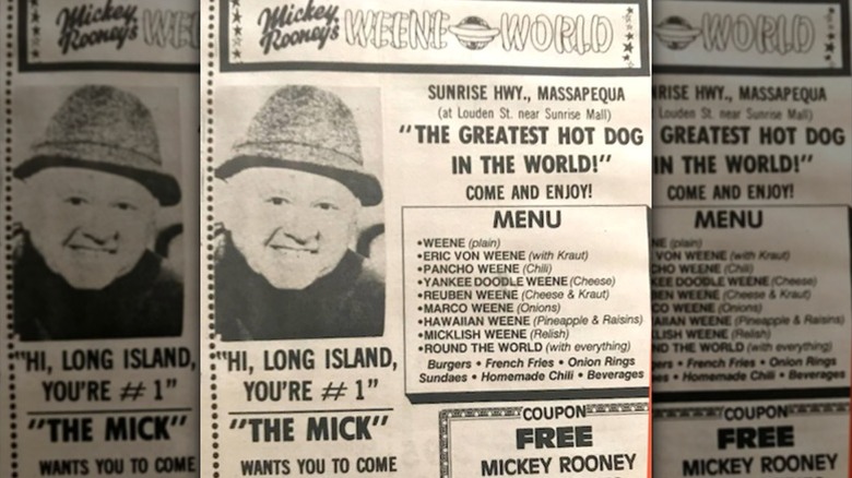 A newspaper ad for Mickey Roonie's Weenie World that appeared in the Massapequa Post.