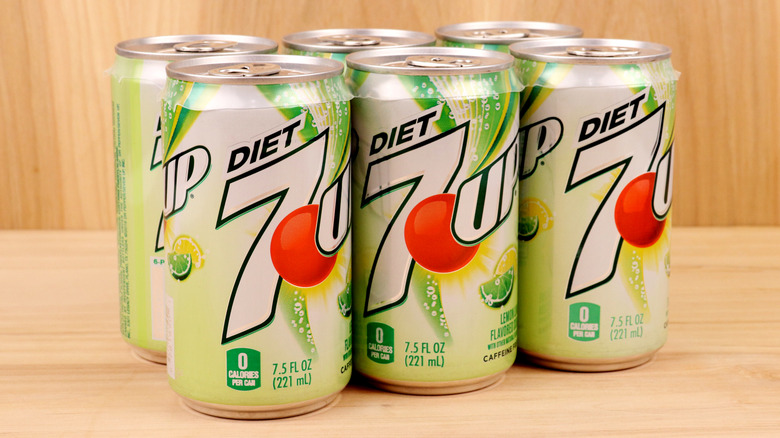 Six pack of Diet 7Up cans
