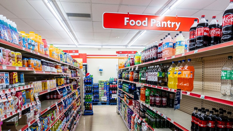 Food pantry aisle inside Family Dollar store