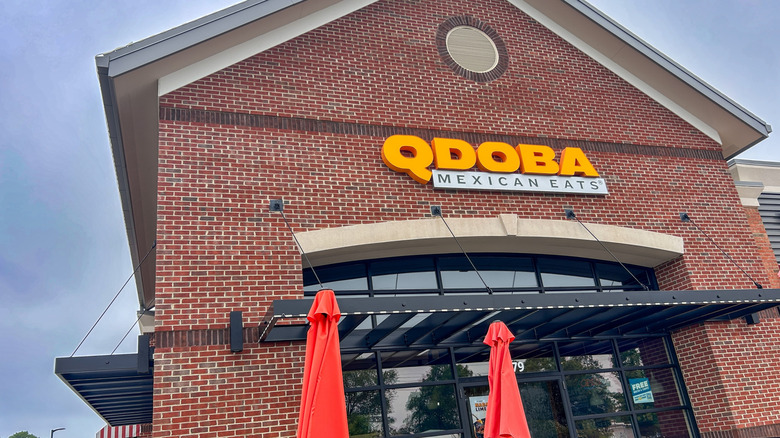 Low-angle shot of an exterior of a Qdoba restaurant