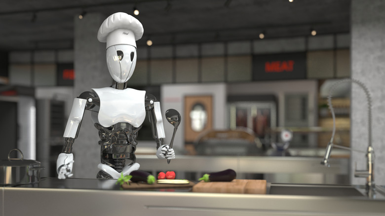 robot chef in a restaurant kitchen