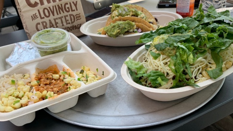 Chipotle bowls and tacos with sauces