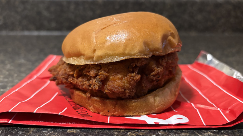 Chick-fil-A Spicy Chicken Sandwich on wrapper