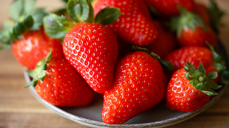 Strawberries background. Top view. Macro photography