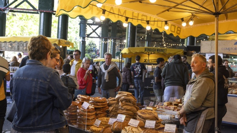 A scene at a food market.
