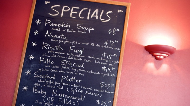 A handwritten board of specials.