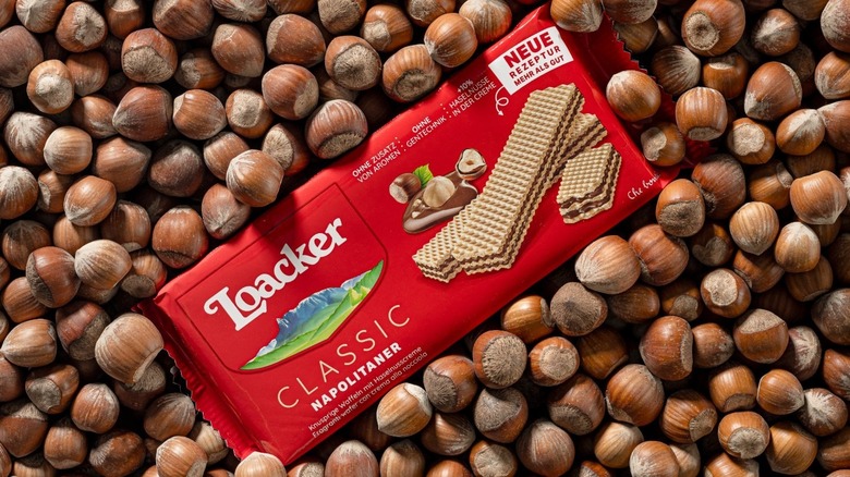 Loacker bar in a pille of nuts