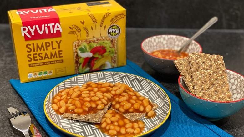 Ryvita crackers with beans on them