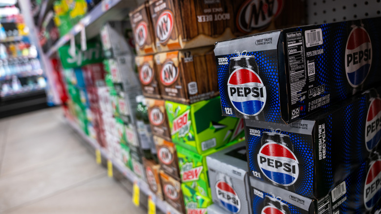 Packs of soda in store