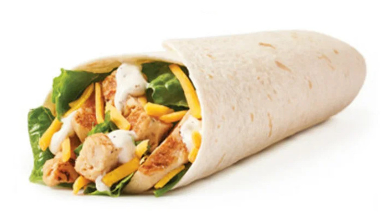 Wendy's Grilled Chicken Ranch Wrap on white backdrop