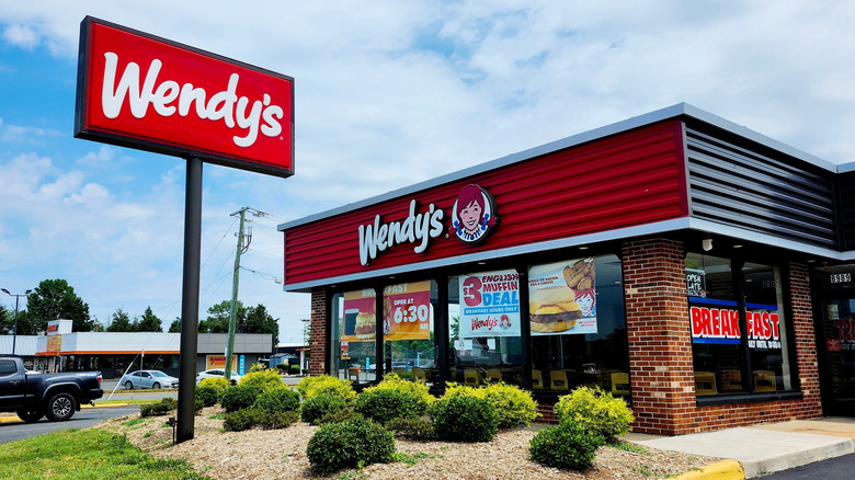 Exterior of Wendy's storefront with large sign