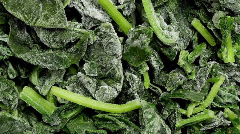Close up of frozen spinach