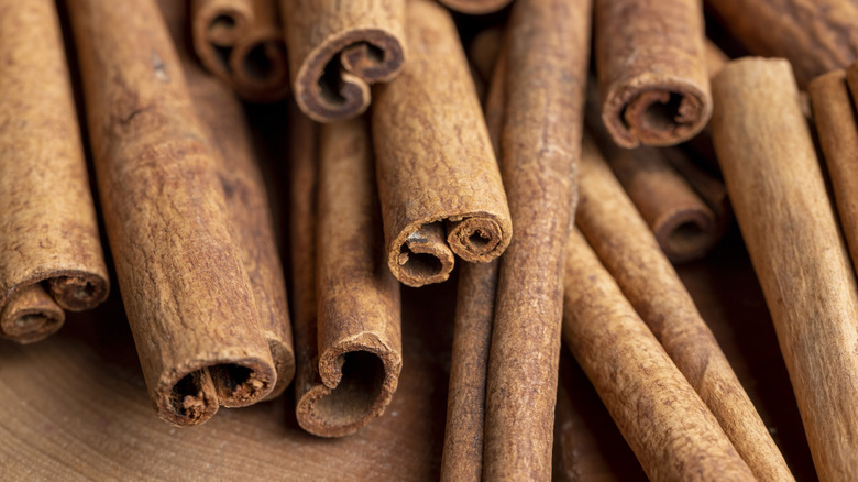 Pile of whole cinnamon sticks