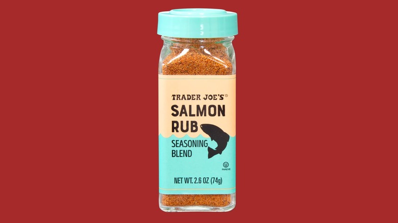 A jar of the Trader Joe's Salmon Rub Seasoning Blend