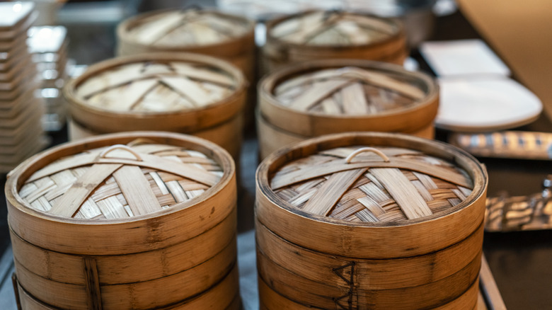 Set of bamboo steaming baskets