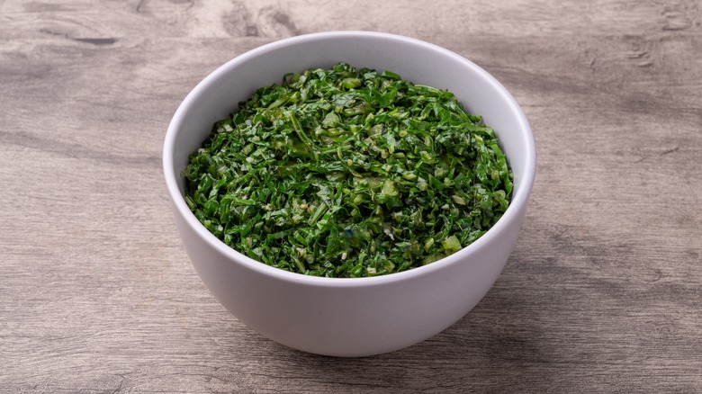 Bowl of cooked kale