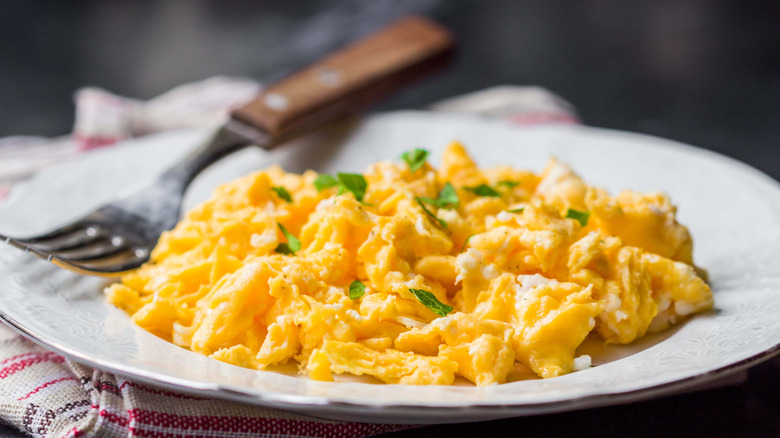 Ready-to-eat plate of scrambled eggs