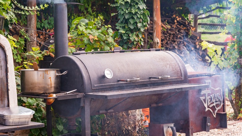 Backyard smoker smoking