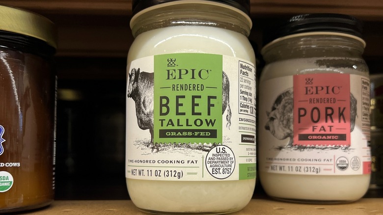 A jar of Epic Beef Tallow on store shelf.