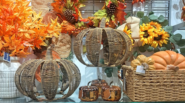 Seasonal fall merchandise on store shelf