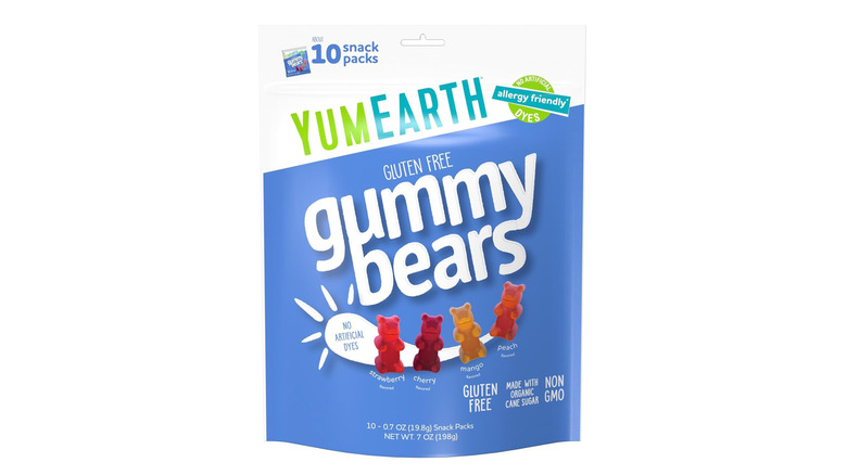 YumEarth gummy bear bag on a white background.
