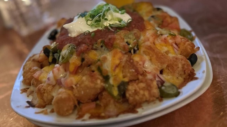 totchos on a white plate at the Oaks Bottom Public House