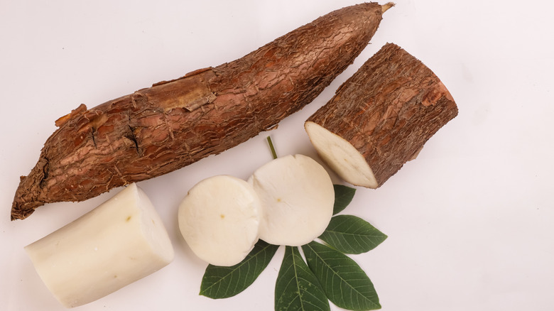whole and chopped cassava root