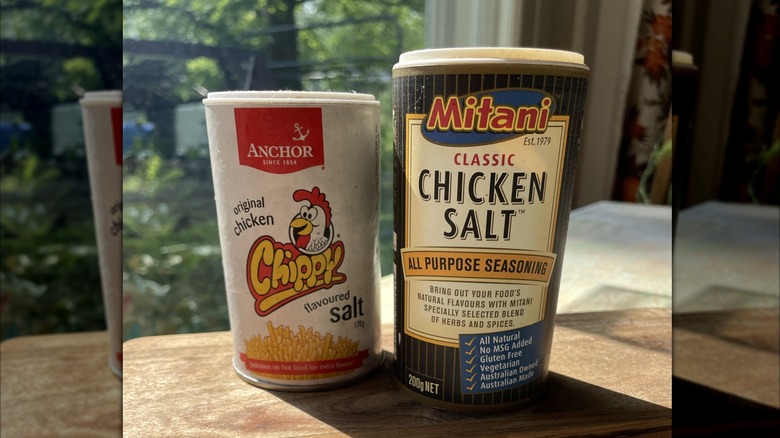 Containers of Anchor and Mitani chicken salt