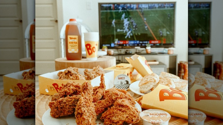 Chicken, tea, and biscuits from Bojangles