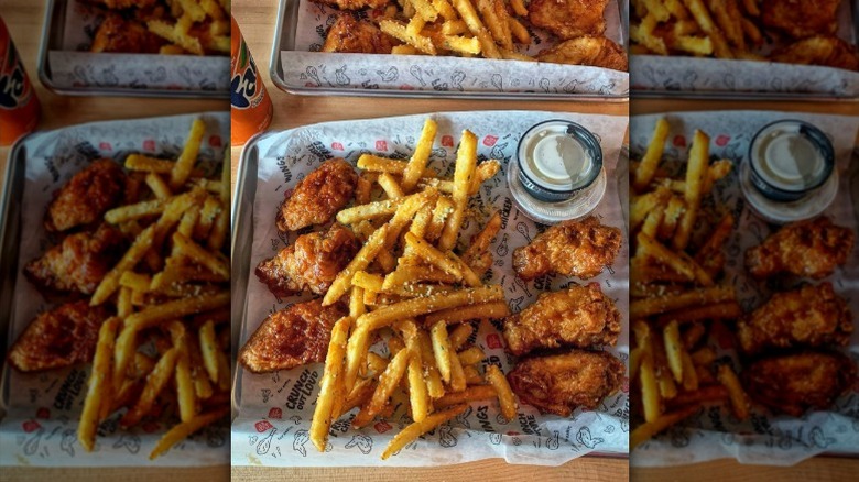 Chicken wings and fries from Bonchon