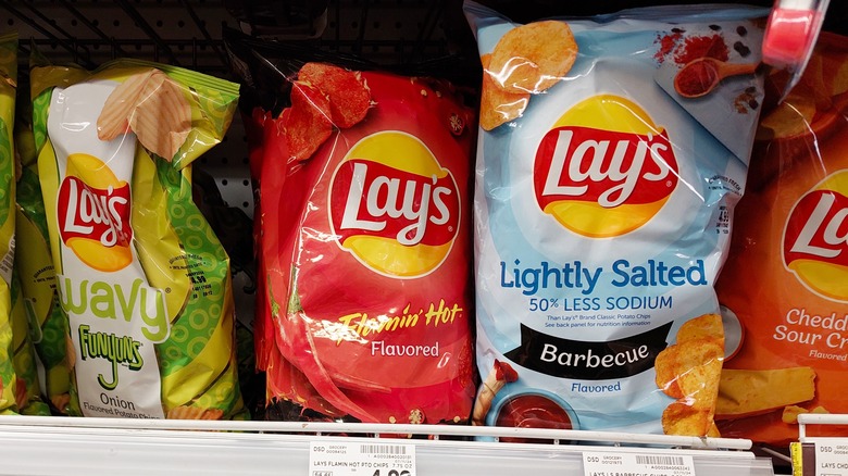 Lay's barbecue chips on shelf with other flavors