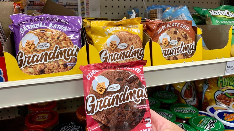 Hand holding Grandma's cookies in store