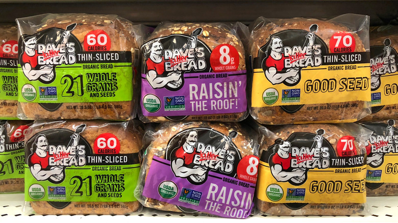 Dave's Killer Bread varieties on grocery store shelf