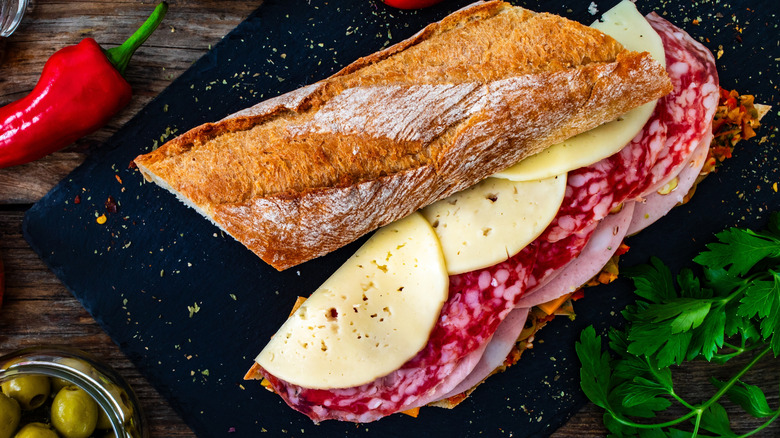 Muffuletta sandwich askew