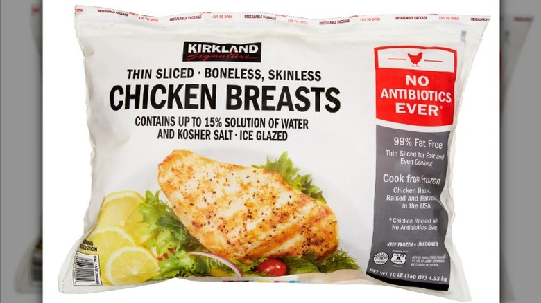 The 10lb bag of Kirkland Signature Thin Sliced Chicken Breasts from Costco.