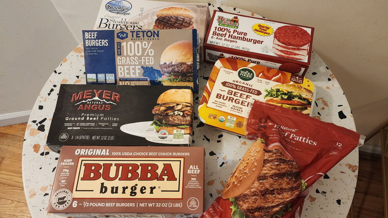 numerous frozen burger packages