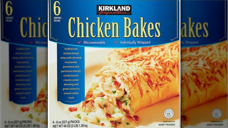 a box of frozen Kirkland Signature chicken bakes from Costco