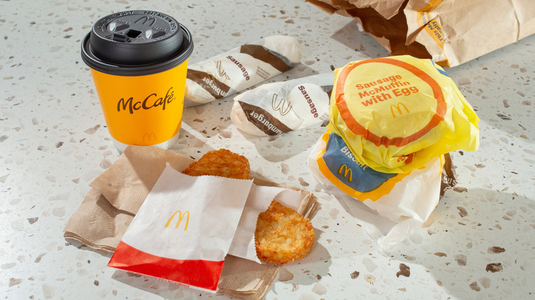 McDonald's breakfast combo meal in wrappers