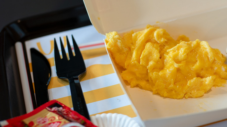 A container of scrambled eggs at McDonald's
